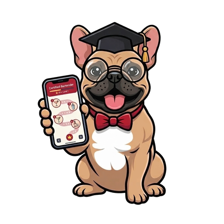 Typhoon the bulldog holding the À La Class app